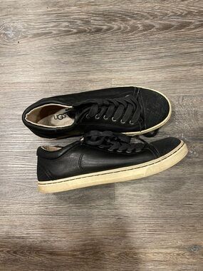 UGG Black Leather Sneakers with Cream Trim